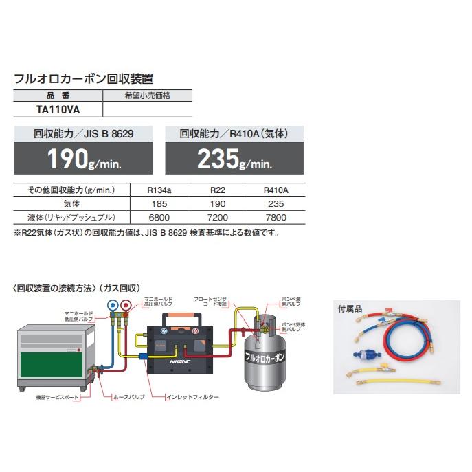 イチネンTASCO TASCO フルオロカーボン回収装置 TA110VA NAVAC