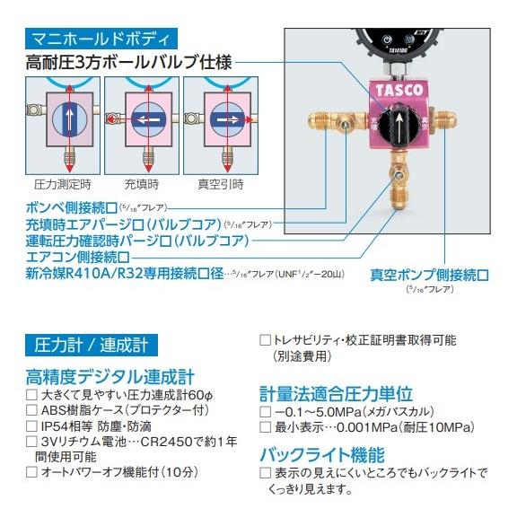 イチネンTASCO TA123DG [R410A/R32用 ボールバルブ式デジタル シングル