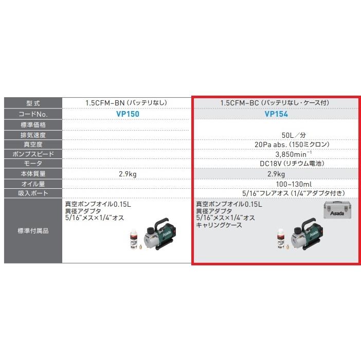 アサダ 【収納ケース付き!】アサダ 充電式真空ポンプ 1.5CFM-BC アサダ 【収納ケース付き!】アサダ 充電式真空ポンプ 1.5CFM-BC