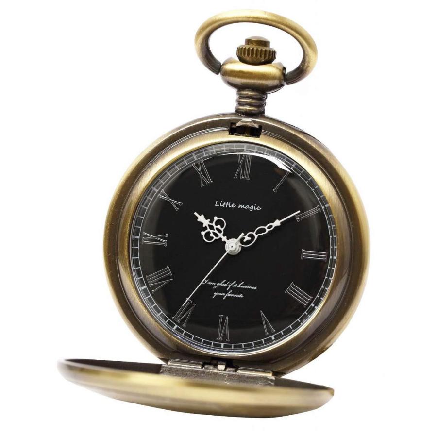 Little Magic 懐中時計 日本製ムーブメント アンティーク ナースウォッチ 時計 チェーン メンズ レディース アンティークゴールド 文字盤ブラック Gb 大割引