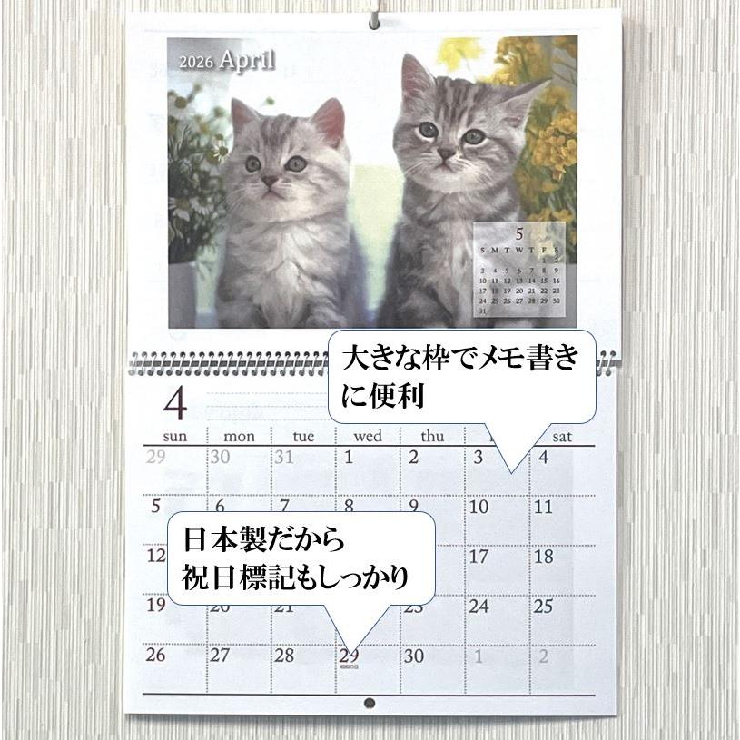 ネコ 壁掛けカレンダー カレンダー 2026年 可愛い 猫 の B4