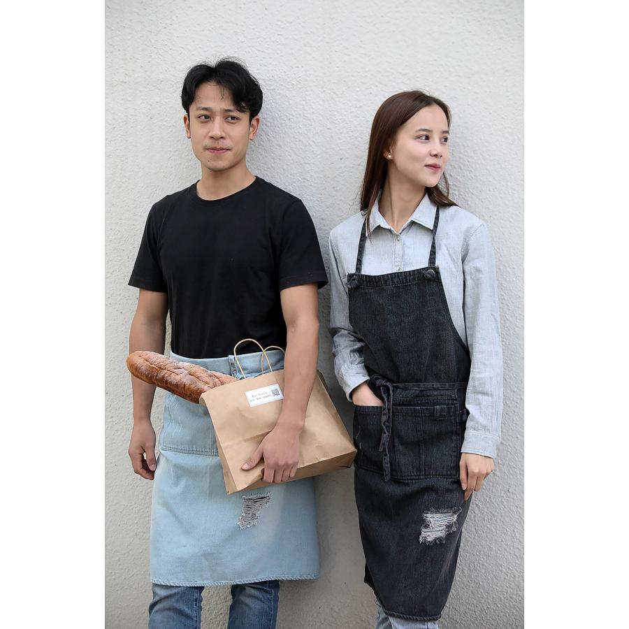 デニムエプロン おしゃれ ダメージ エプロン 首掛けエプロン ワーク