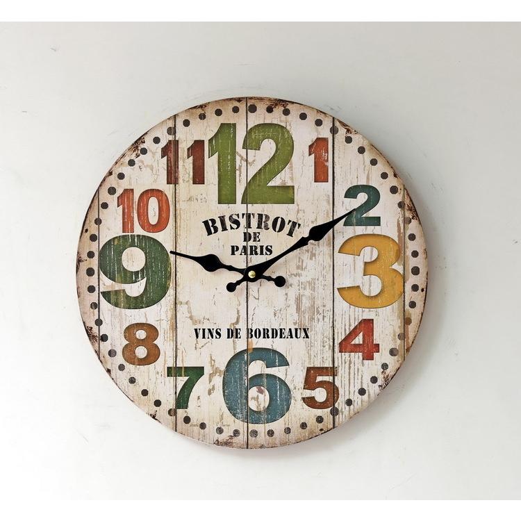 レトロ 壁掛け時計 PARIS アンティーク 風 時計 木目 調 北欧 アナログ