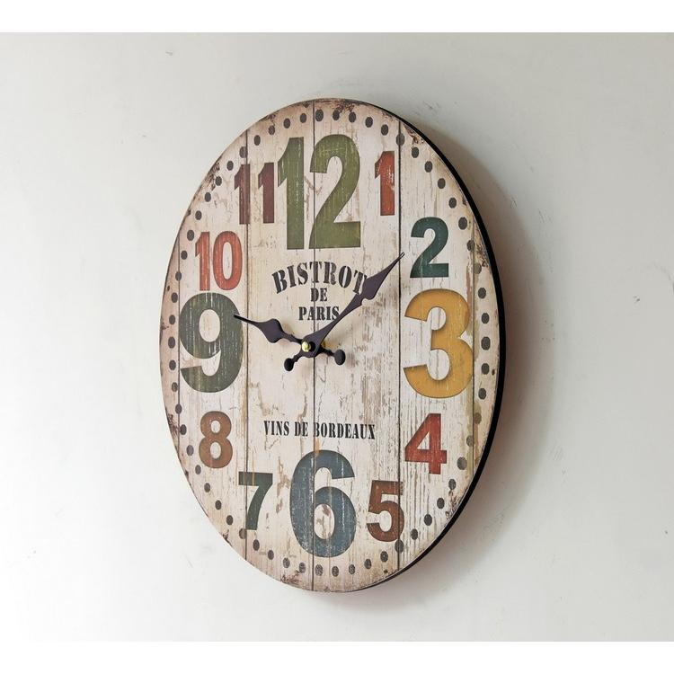 レトロ 壁掛け時計 PARIS アンティーク 風 時計 木目 調 北欧 アナログ