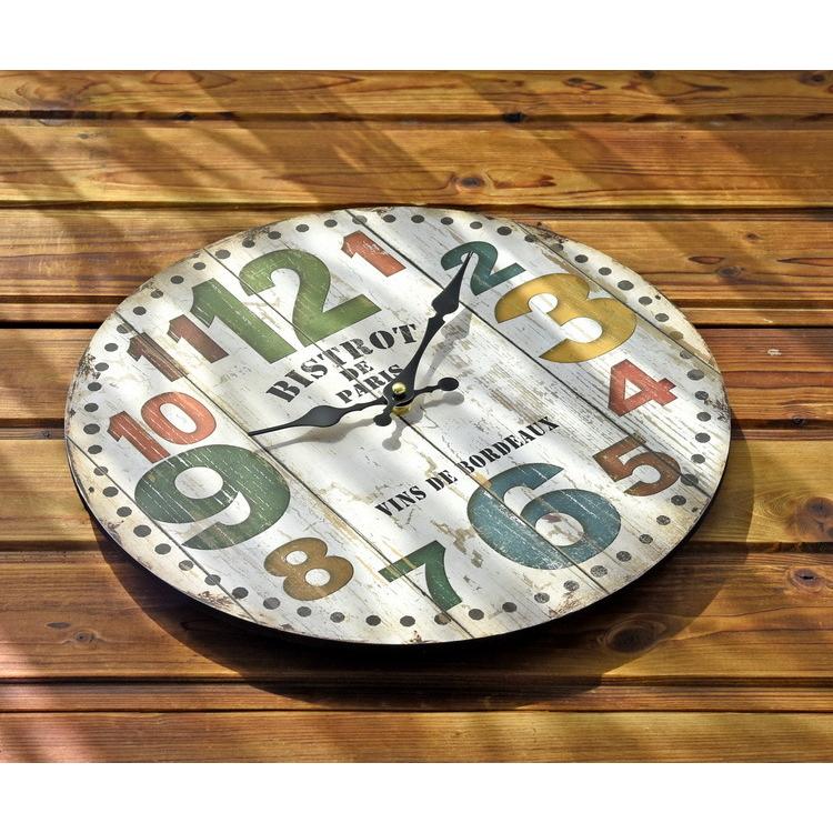 レトロ 壁掛け時計 PARIS アンティーク 風 時計 木目 調 北欧 アナログ
