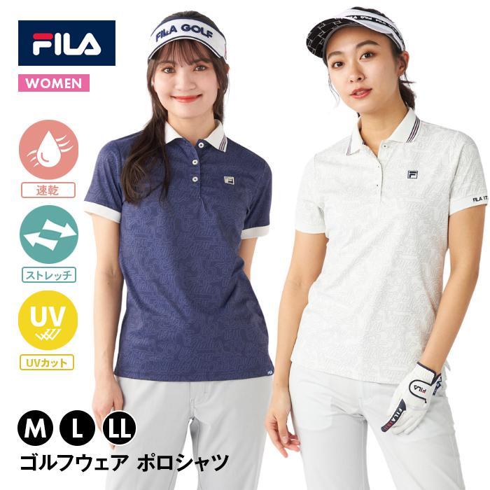 フィラゴルフ★総柄★ストレッチ★ポロシャツ【レディース サイズM】 FILA（フィラ） レディース ポロシャツ ゴルフウェア 女性用 半袖 遮熱
