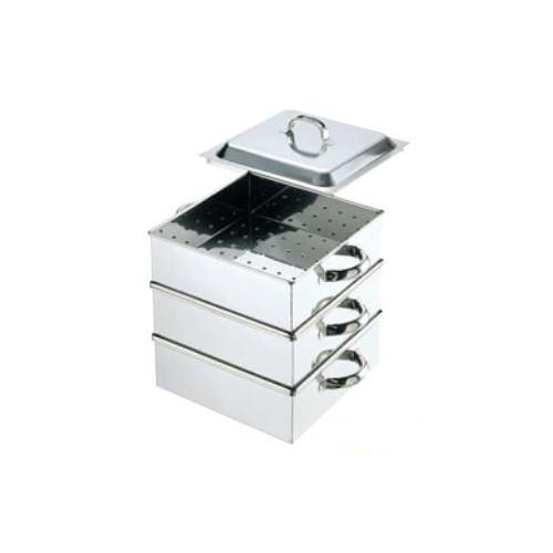 【新品・貨物輸送無料・代引不可】煮焚き手道具 42珊角蒸し器（2段）0465000 420×420×中段深さ100(粍) 調理器具-キッチン、日用品、文具
