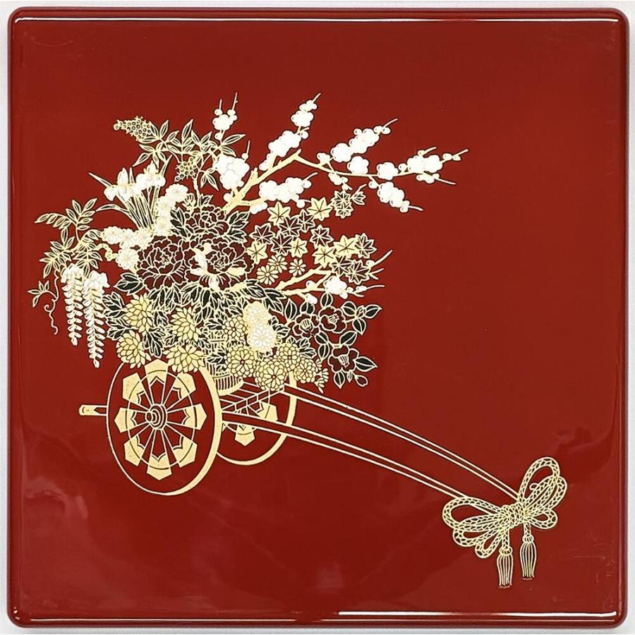 10セット　二段重 二段重箱 ｜ 6.5寸彩重2段 （外寸19.6cm角 高さ11.7cm）朱花車 福井クラフト_1