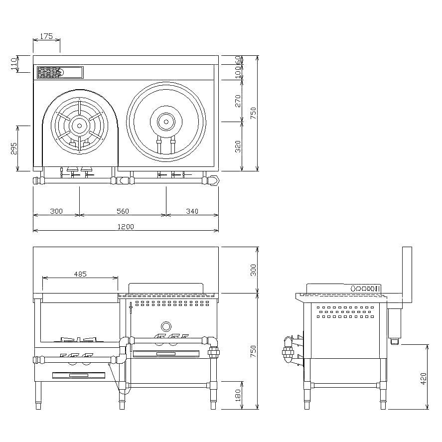 【受注生産品・送料無料・代引不可】タニコー中華レンジ　TGCR-A12LU-U　中華レンジ2口(スープ・麺)　W1200*D750*H750(mm)_1