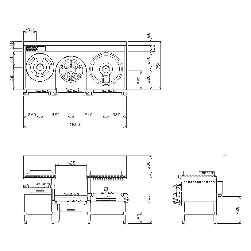 受注生産品・送料無料・代引不可】タニコー中華レンジ TGCR-A16ILU-U 3 