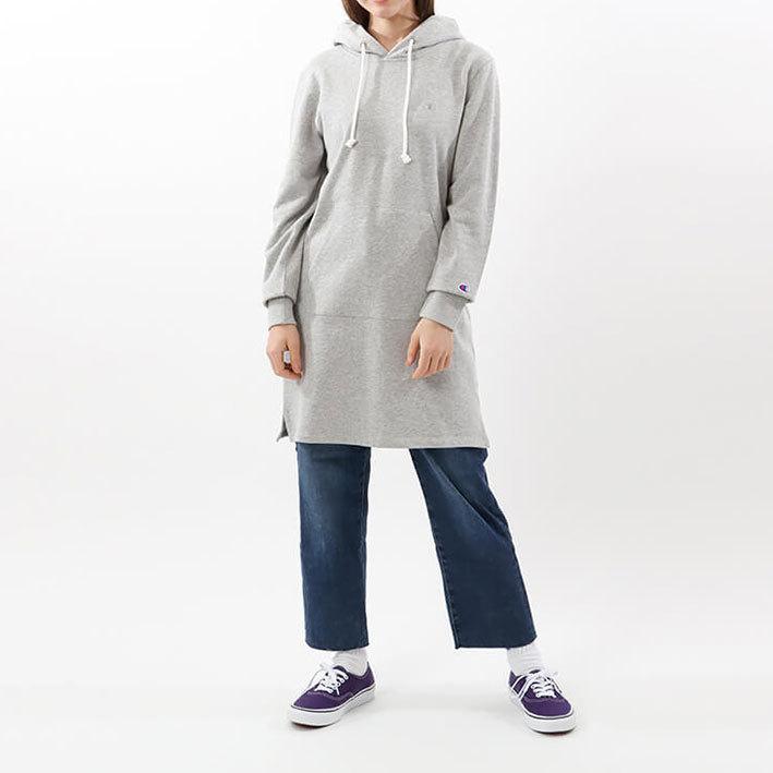 Champion チャンピオン レディース フーデッドスウェットシャツ ロングパーカー フード ワンピース ワンポイント 無地 UV CUT CW-U109｜sanshin｜06