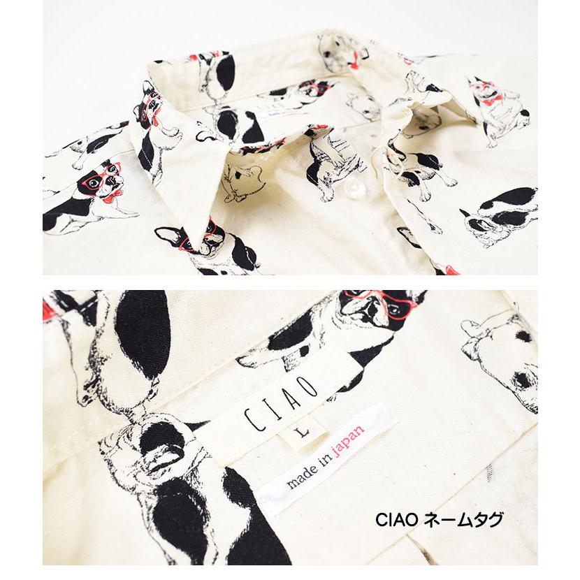 cciao チャオ プリント長袖シャツ フレンチブルドッグ COTTON PRINT SHIRTS FRENCH BULL DOG メンズ