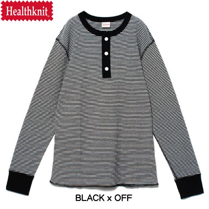 Healthknit（ヘルスニット） ワッフル 長袖 ヘンリーネックTシャツ
