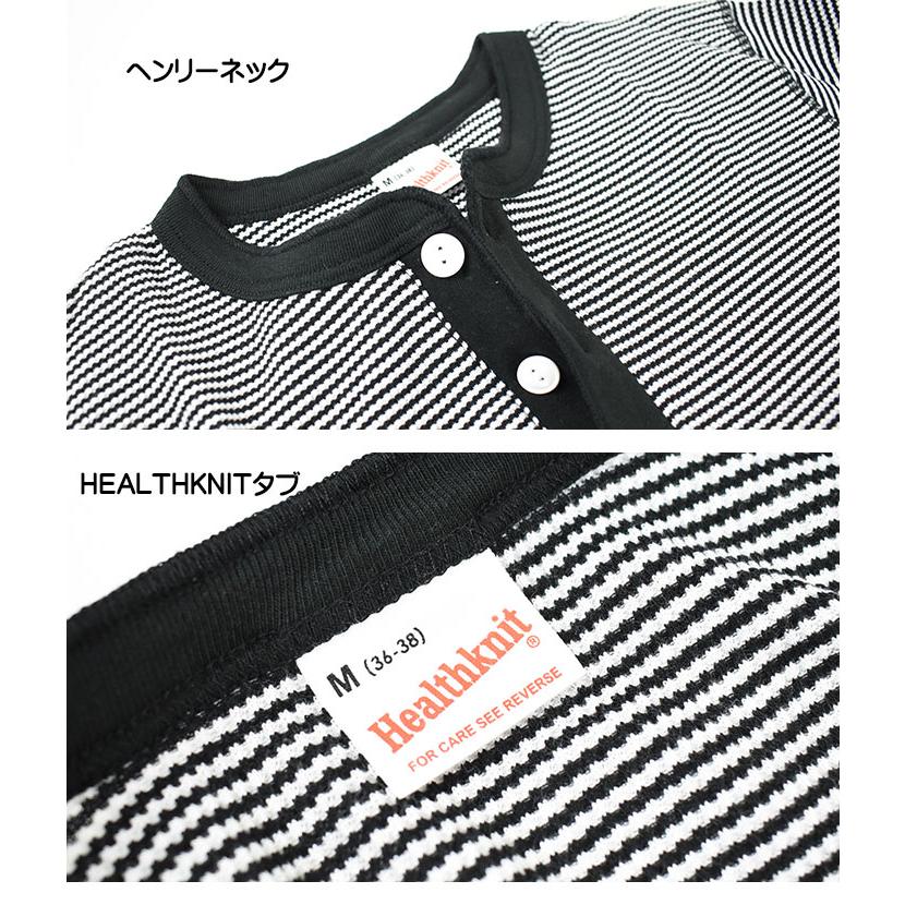 Healthknit（ヘルスニット） ワッフル 長袖 ヘンリーネックTシャツ