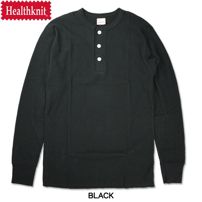 Healthknit（ヘルスニット） ワッフル 長袖 ヘンリーネックTシャツ
