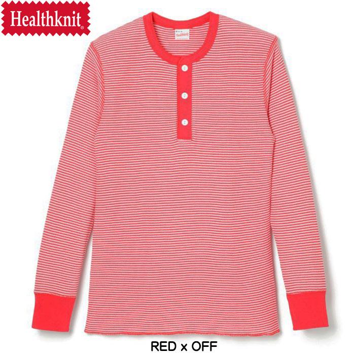 Healthknit ヘルスニット ワッフル 長袖 ヘンリーネックTシャツ 無地 ボーダー ロンT メンズ レディース ユニセックス 601L｜sanshin｜16