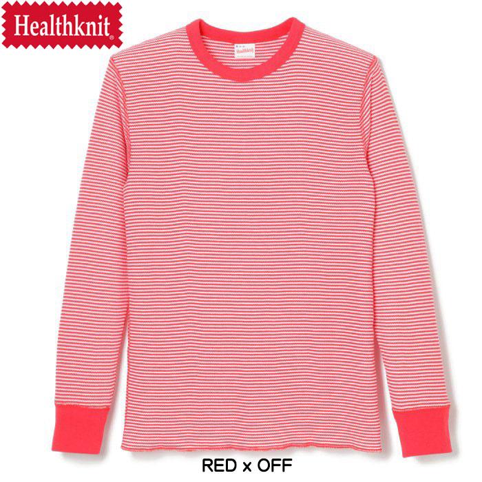Healthknit（ヘルスニット） ワッフル 長袖 クルーネックTシャツ 無地