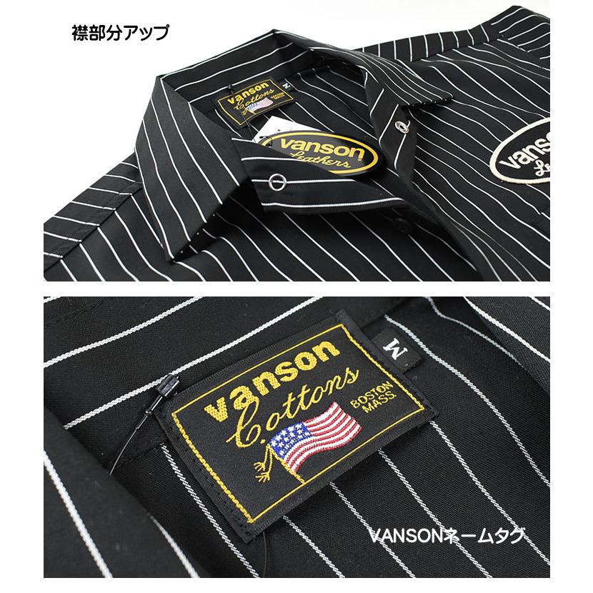 VANSON バンソン TCツイル 半袖 ストライプシャツ FLYING STAR フライングスター プリント ワッペン メンズ NVSS-2305｜sanshin｜12