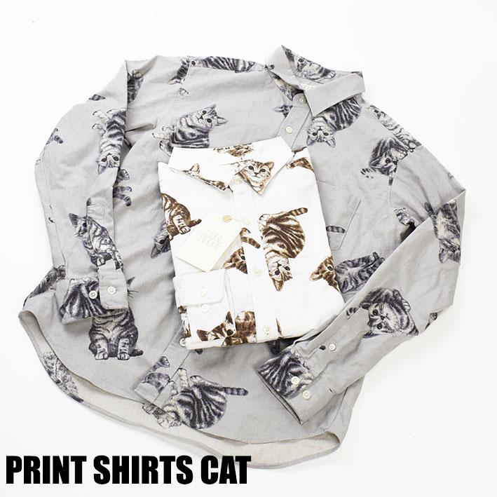 CIAO（チャオ） 長袖シャツ ネコ COTTON LINEN PRINT SHIRTS CAT