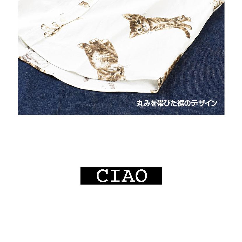CIAO（チャオ） 長袖シャツ ネコ COTTON LINEN PRINT SHIRTS CAT