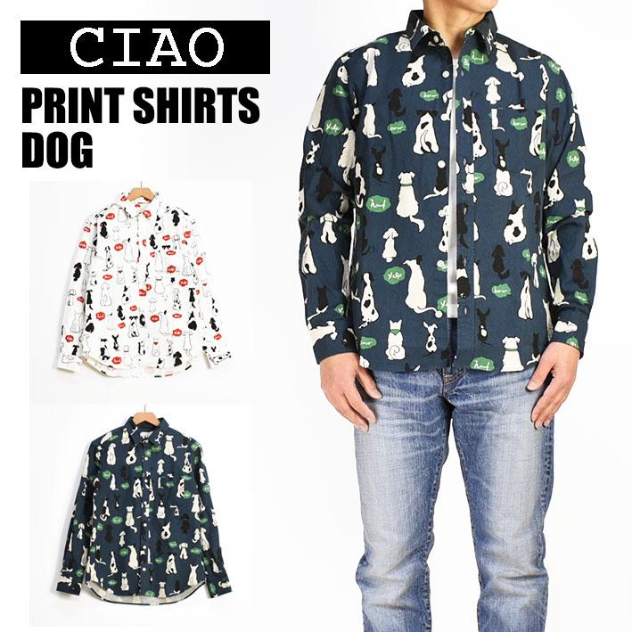 CIAO（チャオ） 長袖シャツ イヌ COTTON LINEN PRINT SHIRTS DOG