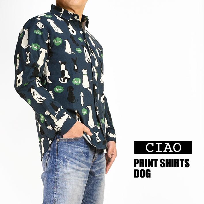 CIAO（チャオ） 長袖シャツ イヌ COTTON LINEN PRINT SHIRTS DOG