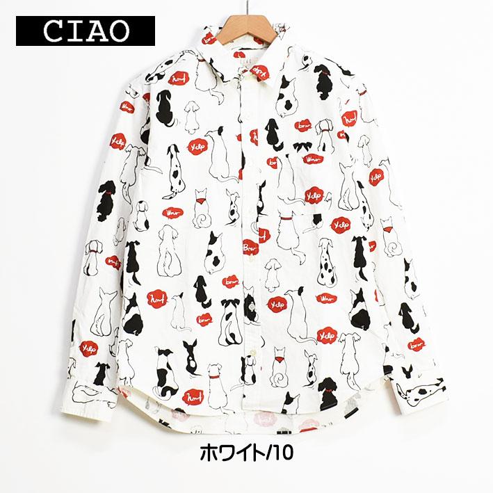 CIAO（チャオ） 長袖シャツ イヌ COTTON LINEN PRINT SHIRTS DOG