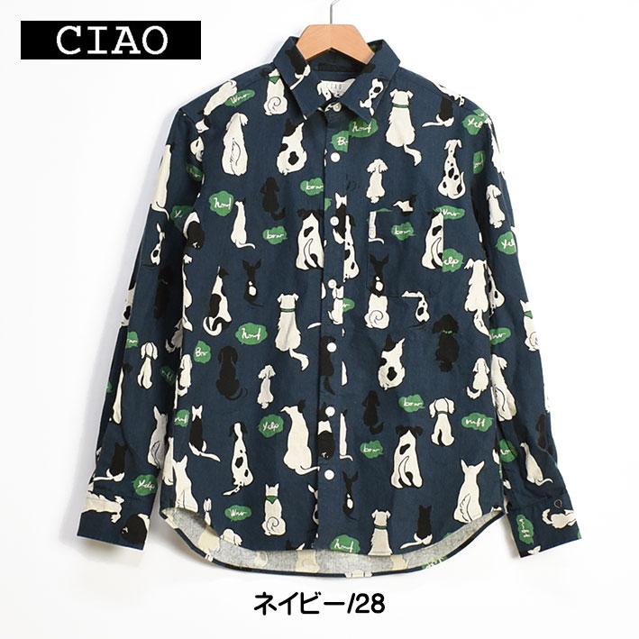 CIAO（チャオ） 長袖シャツ イヌ COTTON LINEN PRINT SHIRTS DOG