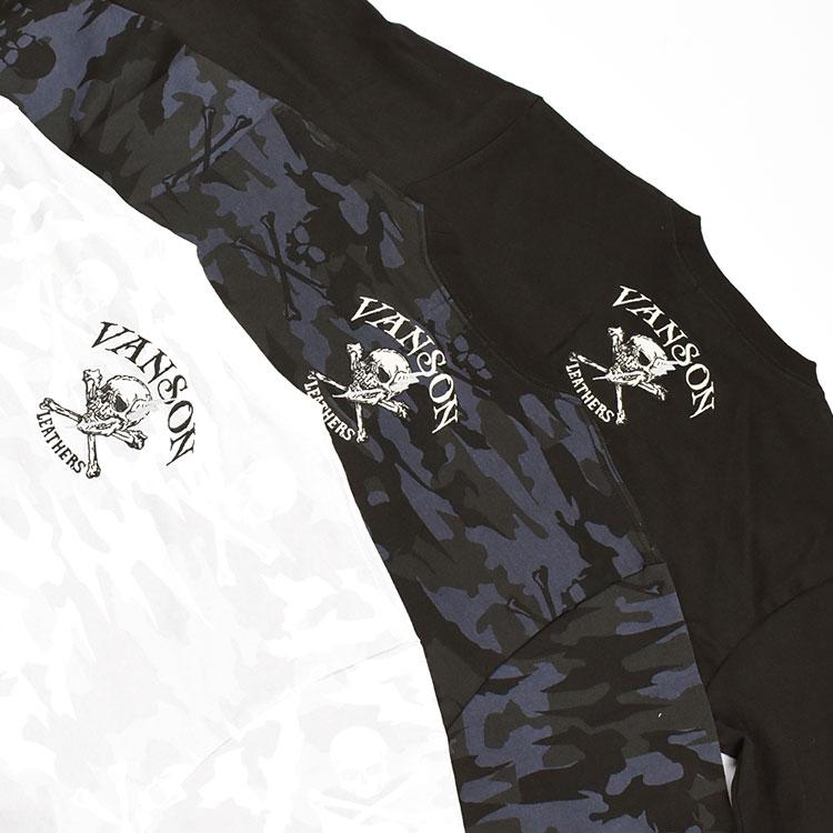 VANSON バンソン コットン スカル刺繍 袖着脱可能 オールインワン つなぎ VANSON（バンソン） 長袖Tシャツ CROSS BONE SKULL クロスボーン