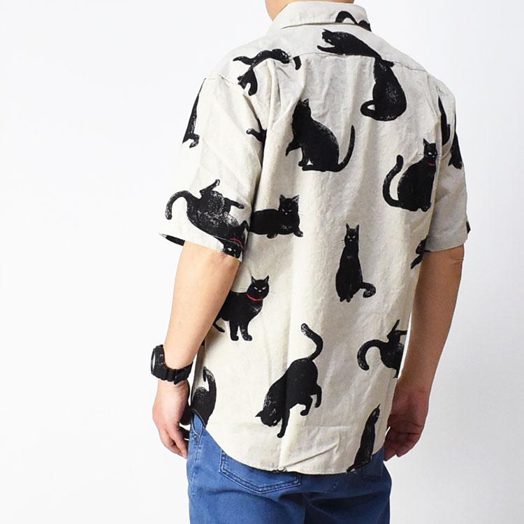 CIAO（チャオ） 半袖シャツ 黒猫 COTTON LINEN PRINT SHIRTS CAT