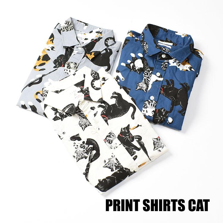 CIAO（チャオ） 半袖シャツ 猫 COTTON PRINT SHIRTS CAT メンズ ねこ