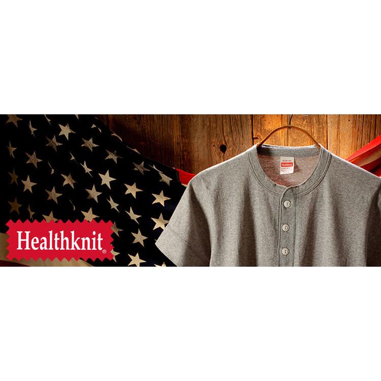 Healthknit ヘルスニット ワッフル 半袖 ヘンリーネックTシャツ 無地 ボーダー メンズ レディース ユニセックス 601S｜sanshin｜07