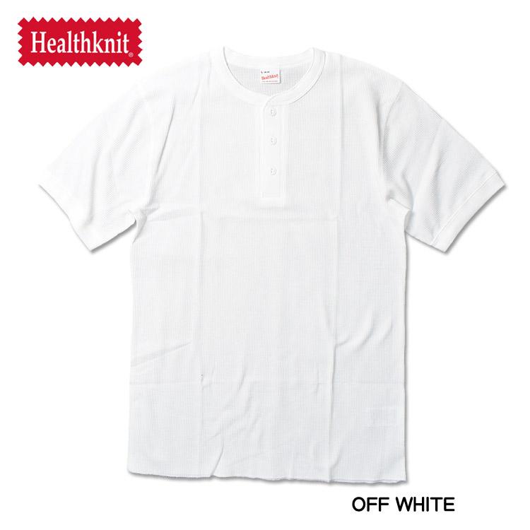 Healthknit（ヘルスニット） ワッフル 半袖 ヘンリーネックTシャツ