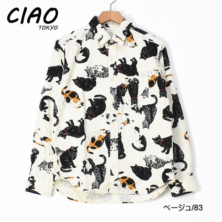 CIAO（チャオ） 長袖シャツ 猫 COTTON PRINT SHIRTS CAT メンズ ねこ