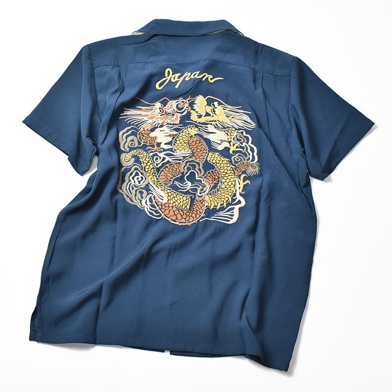 HOUSTON（ヒューストン） スーベニア 半袖シャツ TWIN DRAGON 刺繍