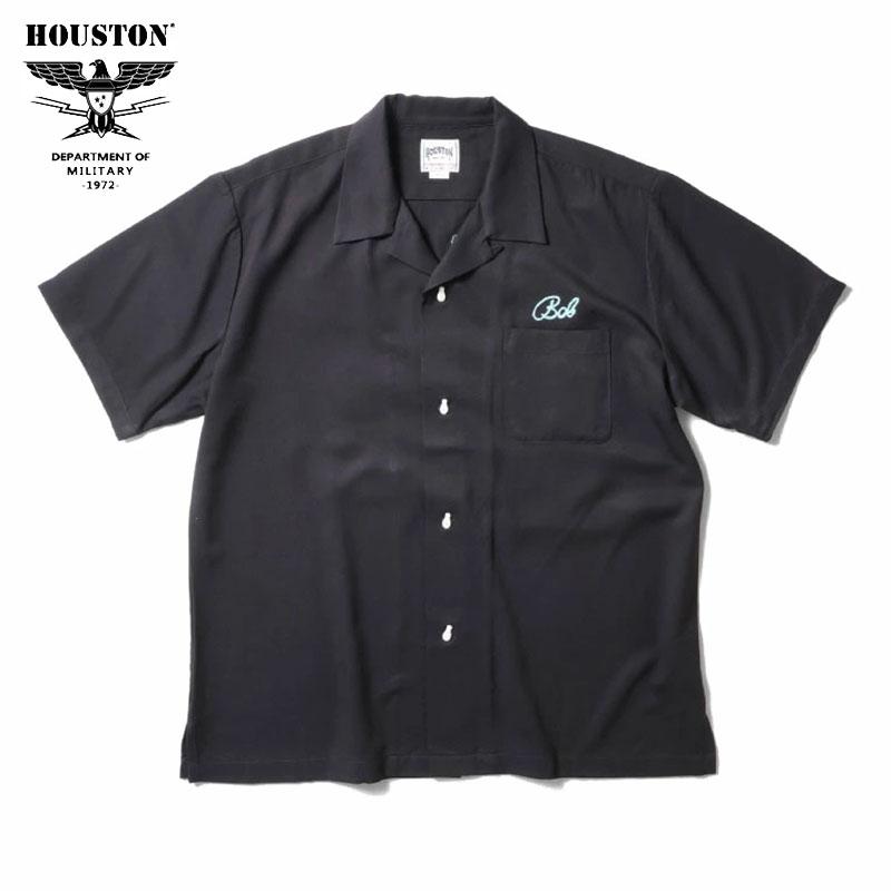Houston ヒューストン　半袖ボーリングシャツ　刺繍　黒　M HOUSTON ヒューストン ボーリングシャツ ROAD KINGS 刺繍 半袖