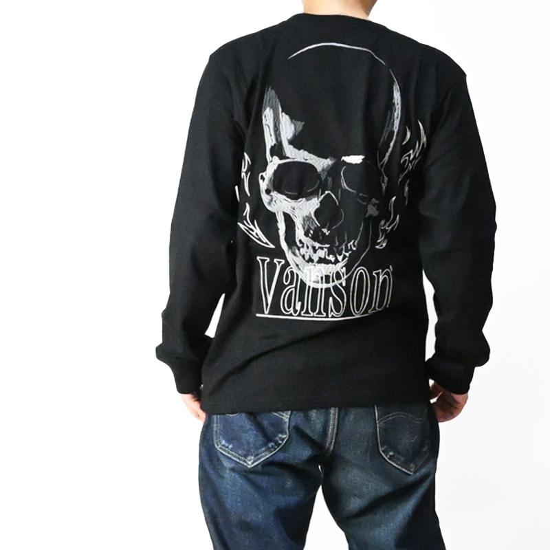 VANSON バンソン 長袖 Tシャツ SKULL スカル 刺繍 メンズ NVLT