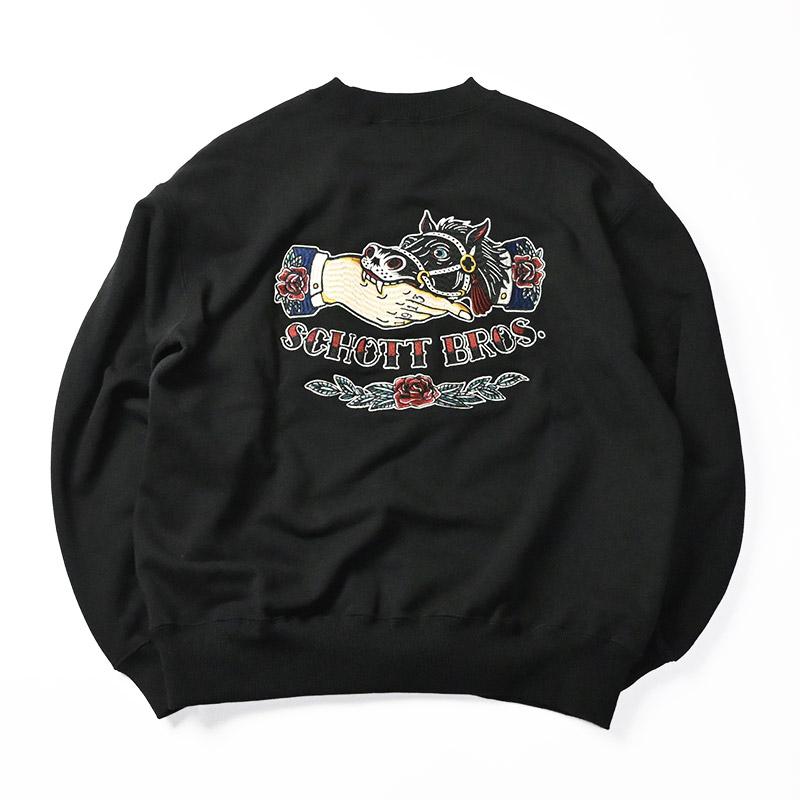 Schott トレーナー　スウェット　サイズL Schott N.Y.C（ショット） Schott クルーネックスウェット SHAKE HAND