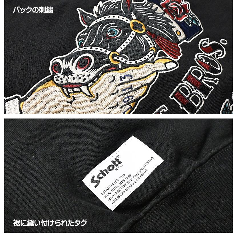 未使用 Schott スウェット トレーナー 刺繍 ブラック L Schott N.Y.C（ショット） Schott クルーネックスウェット SHAKE HAND