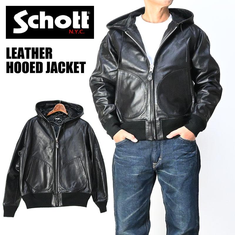 Schott ブルー ジップアップジャケット Lサイズ Schott N.Y.C（ショット） Schott LEATHER HOOED JACKET レザー