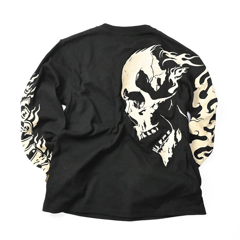 新品VANSON バンソン　ロゴ＆スカル 刺繍プリント 長袖Tシャツ　 XL VANSON（バンソン） 長袖Tシャツ SKULL スカル ロンT 刺繍 プリント
