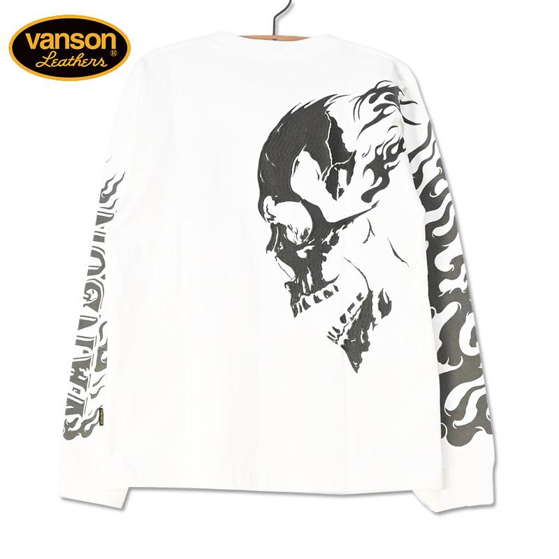 新品VANSON バンソン　ロゴ＆スカル 刺繍プリント 長袖Tシャツ　 XL VANSON（バンソン） 長袖Tシャツ SKULL スカル ロンT 刺繍 プリント