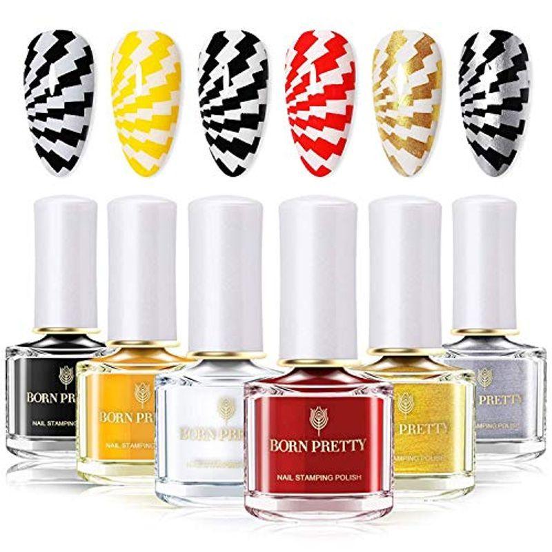 Born Pretty スタンプネイルカラー ゴールド シルバー 黒 白 レッド イエロー 6色セット 6ml スタンピングネイル専用ポリッ 売り出し