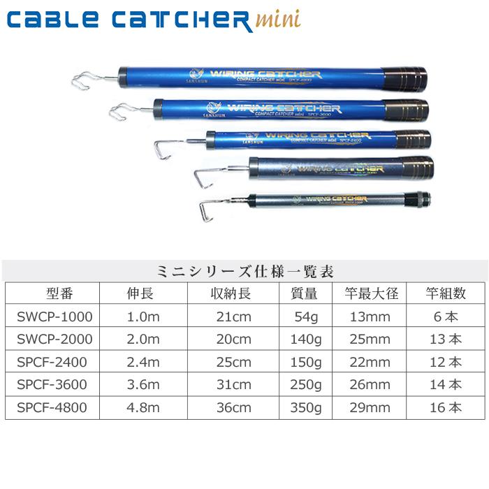[クーポン配布中]SANSHUN ケーブルキャッチャー 伸長２M (SWCP-2000) ポケットキャッチャー 超コンパクト超軽量、強いコシ、カーボン製 配線キャッチャー_4