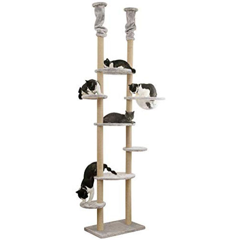 Mwpo 透明宇宙船 窓付きの透明ステップ 突っ張りタイプキャットタワー おうちで木登りタワー 多頭飼い 天然サイザル麻紐 爪とぎガリガリ