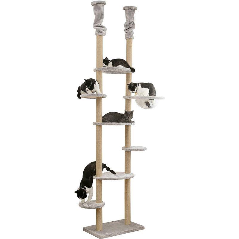 Mwpo 透明宇宙船 窓付きの透明ステップ 突っ張りタイプキャットタワー おうちで木登りタワー 多頭飼い 天然サイザル麻紐 爪とぎガリガリ 透明宇宙船 窓付きの透明ステップ 突っ張りタイプキャットタワー おうちで木登りタワー 多頭飼い 天然サイザル麻紐 爪とぎガリガリ