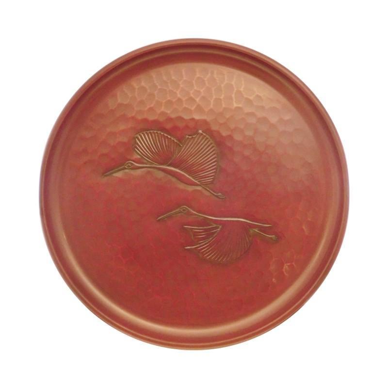 鎌倉彫 9寸丸盆 鶴 伝統工芸品 お盆 おしゃれ プレゼント 贈り物 ギフト お祝い お中元 お返し 退職 結婚 記念日 喜寿 米寿父の日
