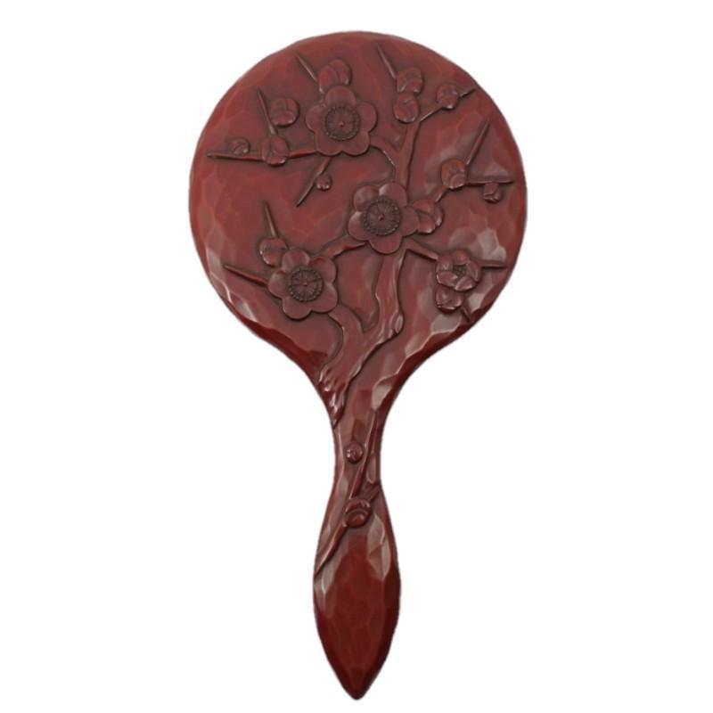 鎌倉彫 中手鏡 枝梅 伝統工芸品 手鏡 おしゃれ プレゼント 贈り物 ギフト お祝い お中元 お返し 退職 結婚 記念日 喜寿 米寿父の日