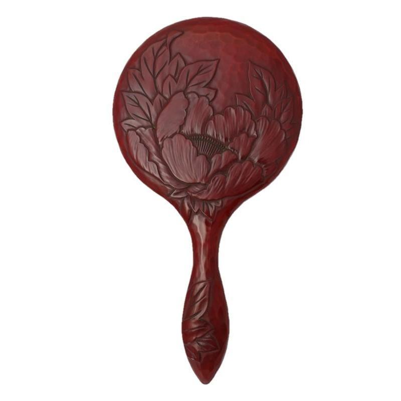 鎌倉彫 中手鏡 牡丹 伝統工芸品 手鏡 おしゃれ プレゼント 贈り物 ギフト お祝い お中元 お返し 退職 結婚 記念日 喜寿 米寿父の日