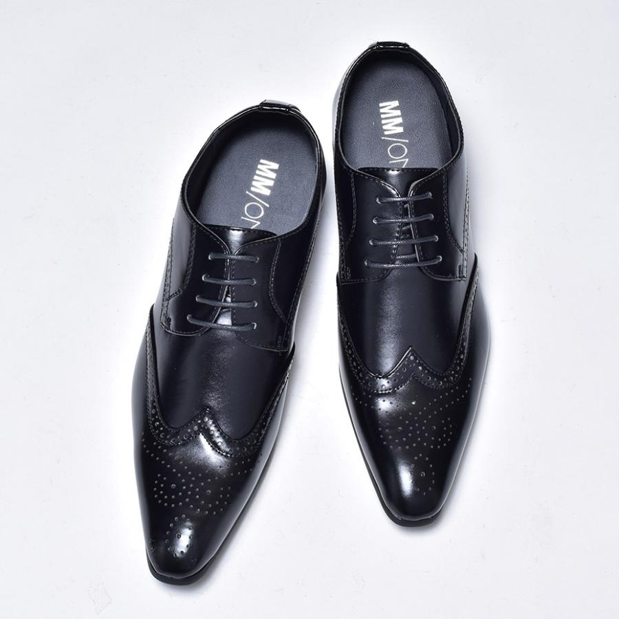 シークレットブラックレザードレスシューズ インヒール ヒール約6センチ MM/ONE（エムエムワン） シークレットシューズ メンズ ビジネス